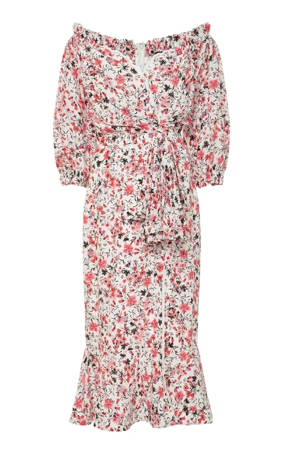 Saloni Olivia Lace-trimmed Floral-print Silk Dress | ModeSens