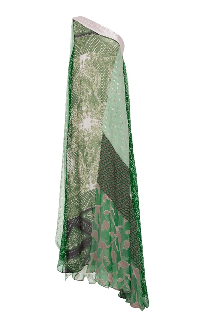 Shop Etro One-shoulder Silk-blend Gown In Green