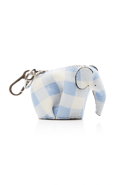 Shop Loewe Elephant Gingham Leather Coin Purse In Blue