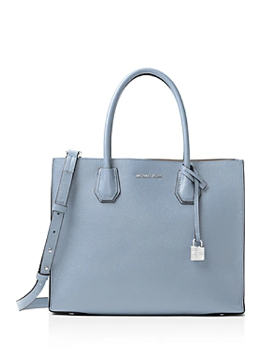 Shop Michael Michael Kors Studio Mercer Convertible Large Leather Tote In Pale Blue/silver