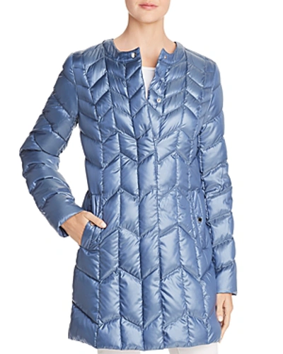 Shop Via Spiga Packable Chevron-quilted Down Coat In Denim Blue