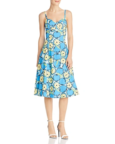 Shop Boutique Moschino Lemon-print A-line Midi Dress In Light Blue