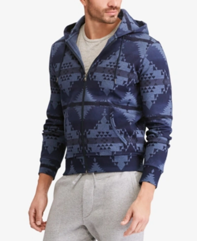 Shop Polo Ralph Lauren Men's Double-knit Full-zip Hoodie In Indigo Trade Blanket