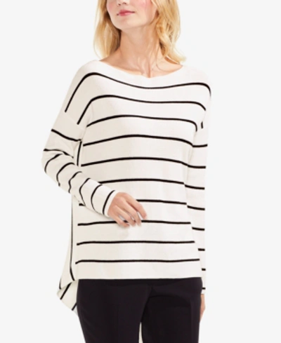 Shop Vince Camuto Cotton Striped Asymmetrical-hem Sweater In Antique White