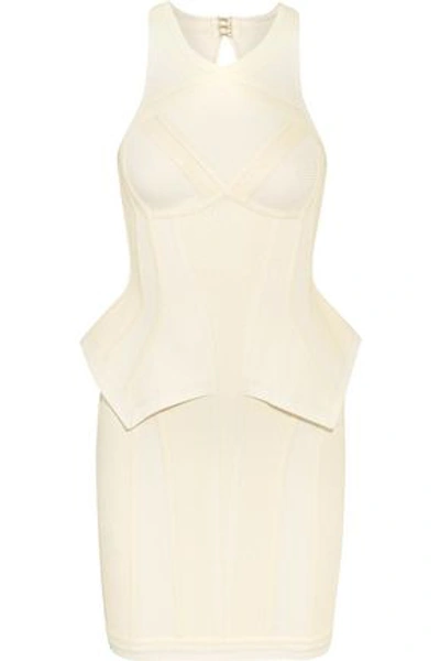 Shop Hervé Léger By Max Azria Textured Knitted Bandage Mini Dress In White