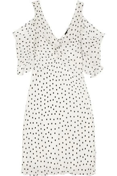 Shop Mcq By Alexander Mcqueen Cold-shoulder Polka-dot Georgette Mini Dress In White