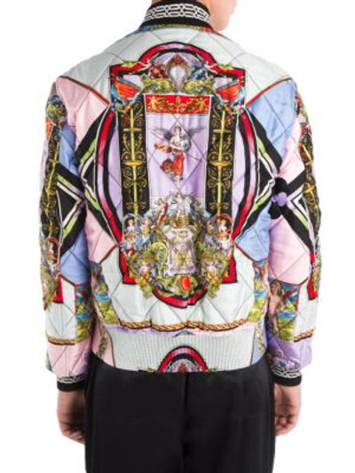 Versace Archive Angels Quilted Silk Bomber Jacket In Rose Print | ModeSens