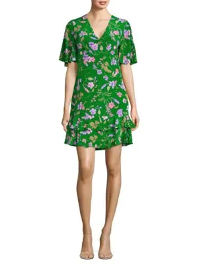 Shop Shoshanna Virginia Printed Silk Dress In Leaf Multi