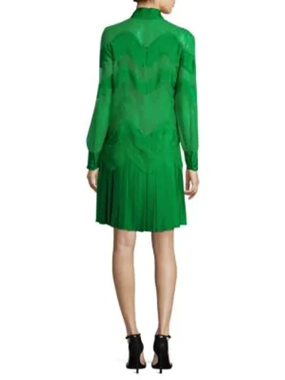 Shop Valentino Wave Lace Inset Pleated Dress In Green
