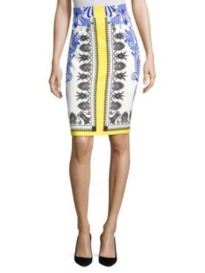 Shop Versace Print Bodycon Skirt In Bianco Stampa