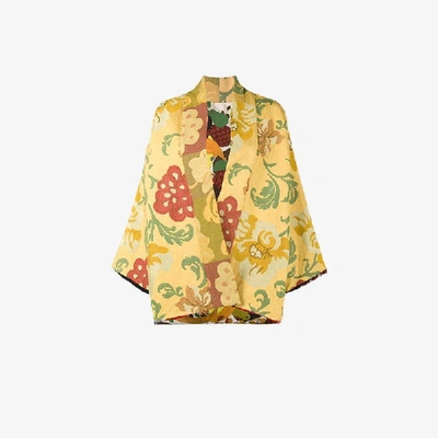Shop Rianna + Nina Floral Embroidered Short Kimono Jacket In Yellow&orange