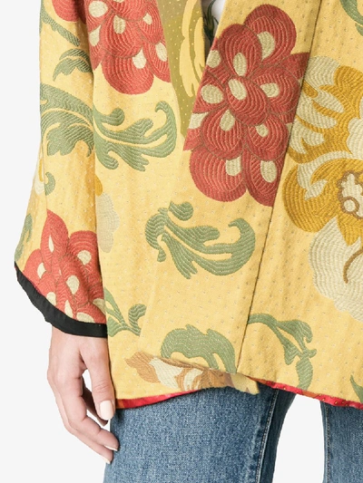 Shop Rianna + Nina Floral Embroidered Short Kimono Jacket In Yellow&orange