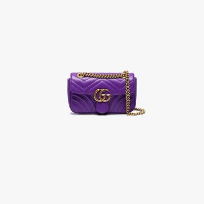 Shop Gucci Purple Gg Marmont Mini Leather Shoulder Bag In Pink&purple