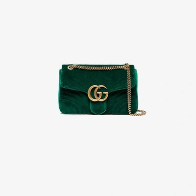 Shop Gucci Green Marmont Velvet Shoulder Bag