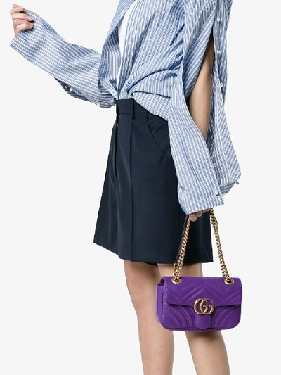 Shop Gucci Purple Gg Marmont Mini Leather Shoulder Bag In Pink&purple