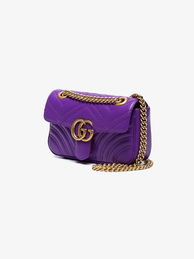 Shop Gucci Purple Gg Marmont Mini Leather Shoulder Bag In Pink&purple