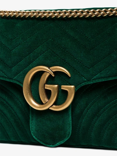 Shop Gucci Green Marmont Velvet Shoulder Bag