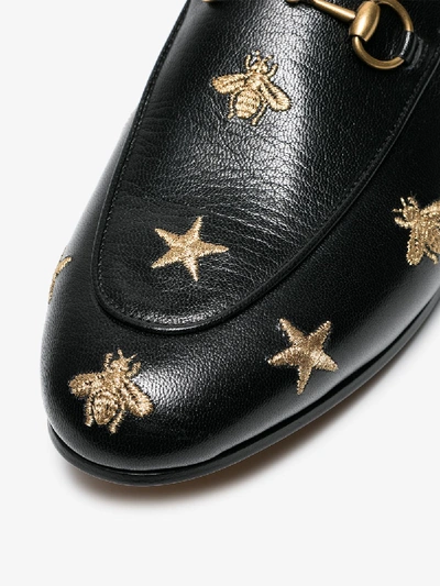 Shop Gucci Black Embroidered Princetown Fur Lined Leather Mules