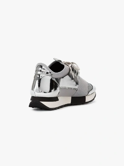 Shop Balenciaga Grey And Silver Race Runner Leather Sneakers In Metallic