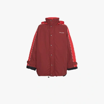 Shop Balenciaga Red Oversized Logo Parka