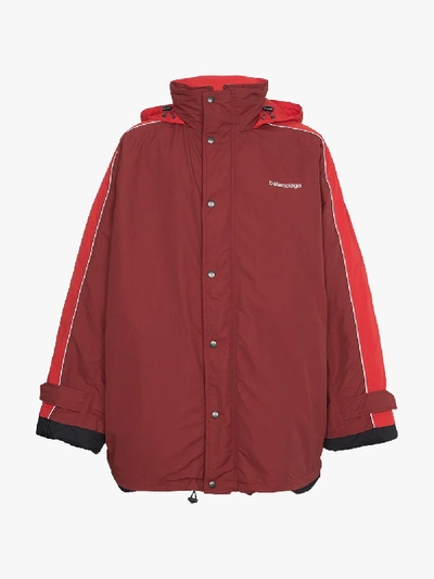 Shop Balenciaga Red Oversized Logo Parka