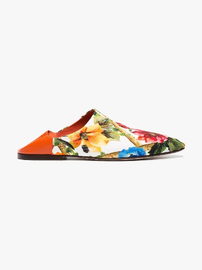 Shop Dolce & Gabbana Floral Leather Mules In Multicolour