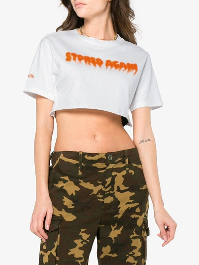 Shop Heron Preston Stoned Again Cropped T Shirt In White