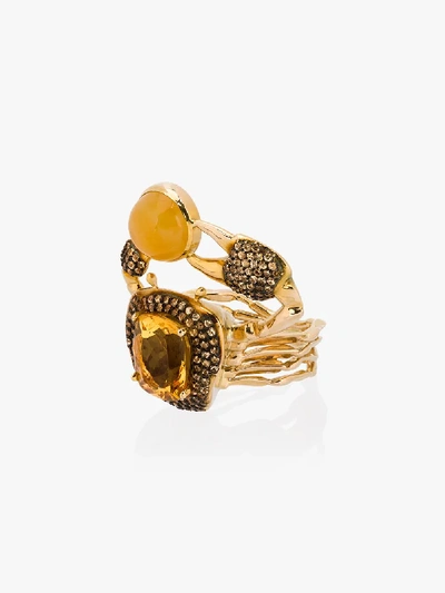 Shop Daniela Villegas 18k Yellow Gold Thalasa Diamond Sapphire Ring In Metallic
