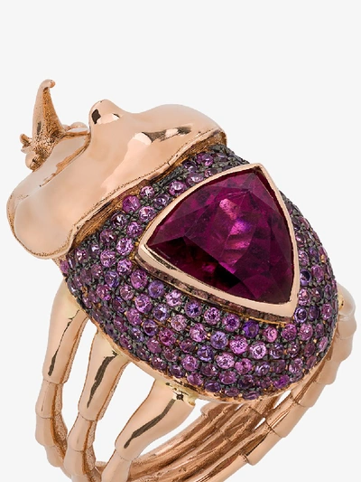 Shop Daniela Villegas 18k Rose Gold Medium Rhino Beetle Sapphire Ring In Pink