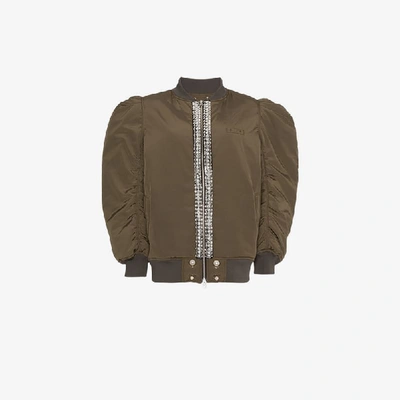 Shop Blindness Beaded Puff Shoulder Bomber Jacket In Green