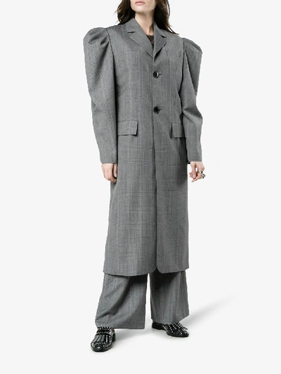 Shop Blindness Puff Sleeve Single Breasted Coat In Grey