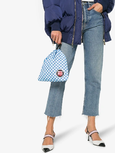 Shop Miu Miu Blue Club Patch Gingham Pouch