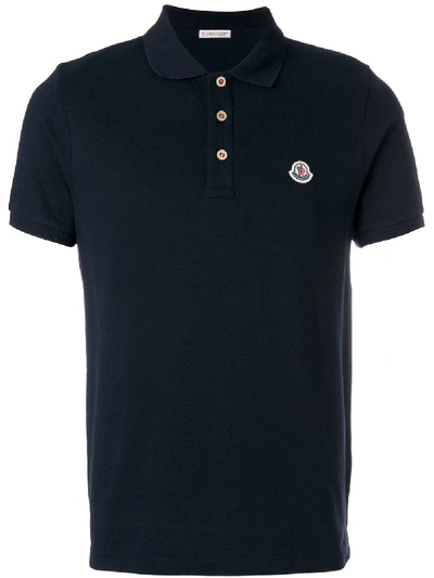 Shop Moncler Logo Patch Polo Shirt - Blue