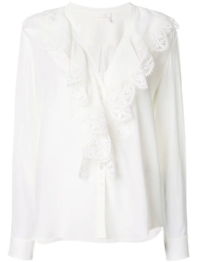 Shop Chloé Ruffle Sleeved Blouse In White
