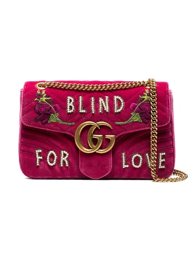 Shop Gucci Pink Gg Marmont Medium Velvet Shoulder Bag
