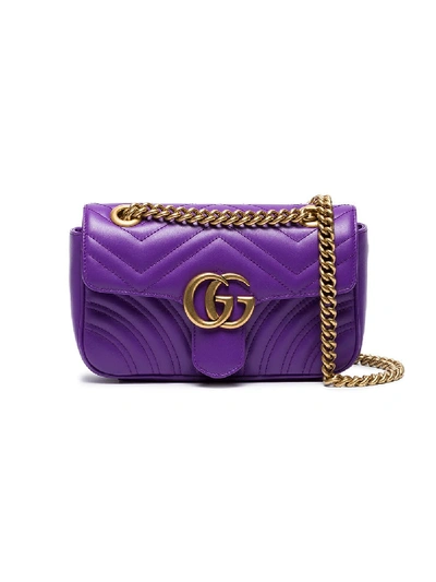 Shop Gucci Purple Gg Marmont Mini Leather Shoulder Bag