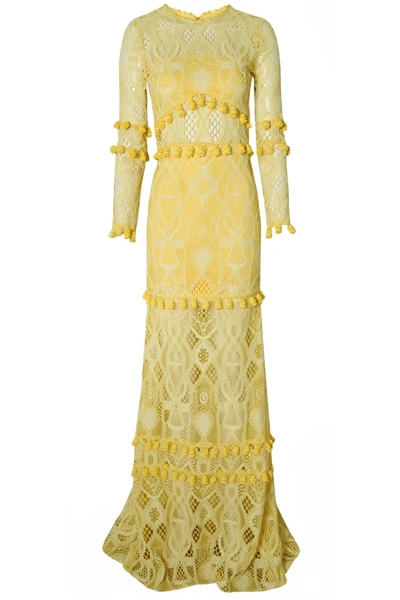 Shop Alexis Thora Long Dress In Yellow Lace