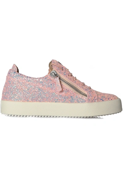 Shop Giuseppe Zanotti May London Sneakers Pink Glitter In Pink, White