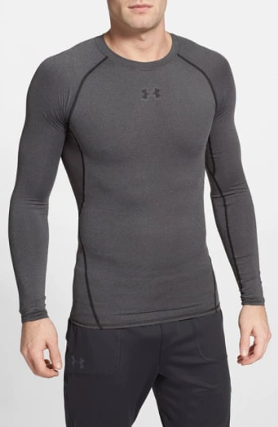 Shop Under Armour Heatgear Compression Fit Long Sleeve T-shirt In Carbon Heather/ Black