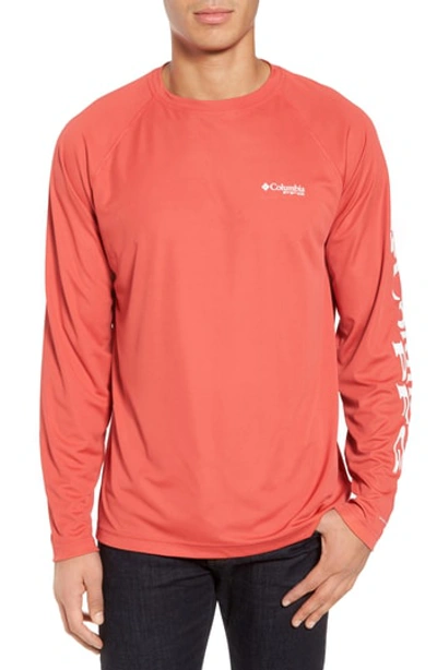 Shop Columbia Pfg Terminal Tackle Performance Long Sleeve T-shirt In Sunset Red/ White