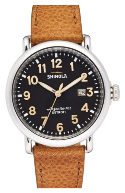 Shop Shinola 'runwell' Leather Strap Watch, 41mm In Natural/ Rose Gold/ Silver
