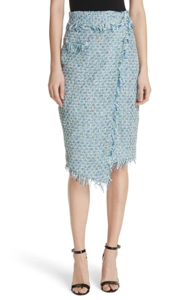 Shop Milly Tweed Wrap Skirt In Blue