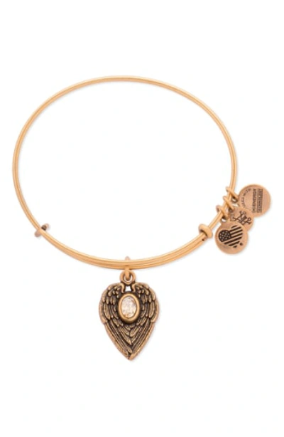 Shop Alex And Ani 'guardian Angel' Adjustable Wire Bangle In Rafaelian Gold