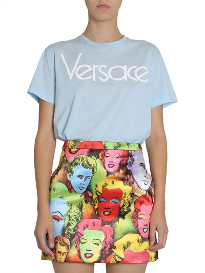 Shop Versace Round Collar T-shirt In Celeste