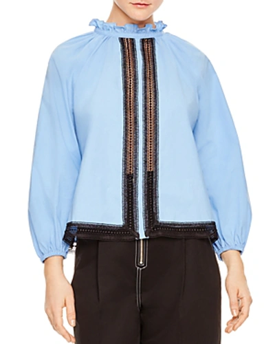 Shop Sandro Doval Lace-inset Top In Sky Blue