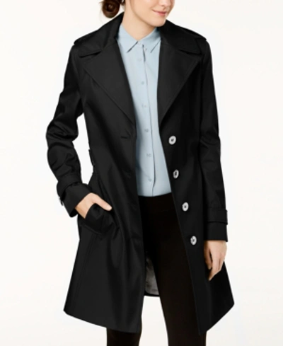 Shop Calvin Klein Petite Belted Hooded Water Resistant Trench Coat, Created For Macys In Black