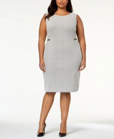 Shop Calvin Klein Plus Size Zipper-trim Sheath Dress In White/black Combo