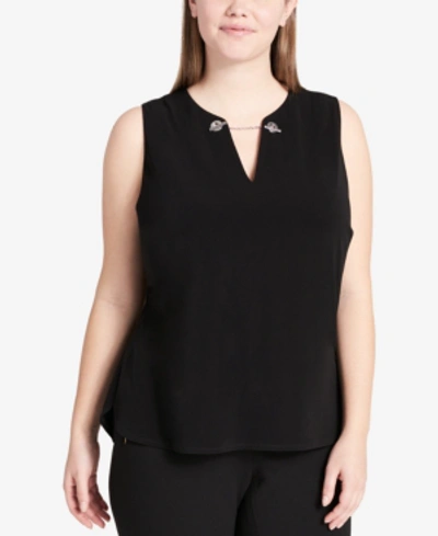 Shop Calvin Klein Plus Size Toggle-chain Shell In Black