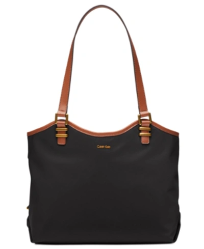 Shop Calvin Klein Bailey Large Nylon Tote In Black/gold