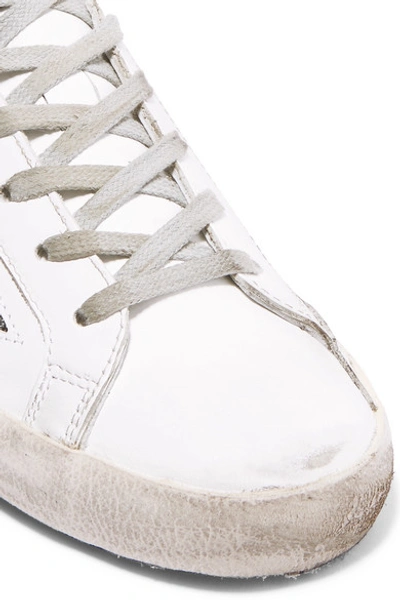 Shop Golden Goose Superstar Swarovski Crystal-embellished Distressed Leather Sneakers In White